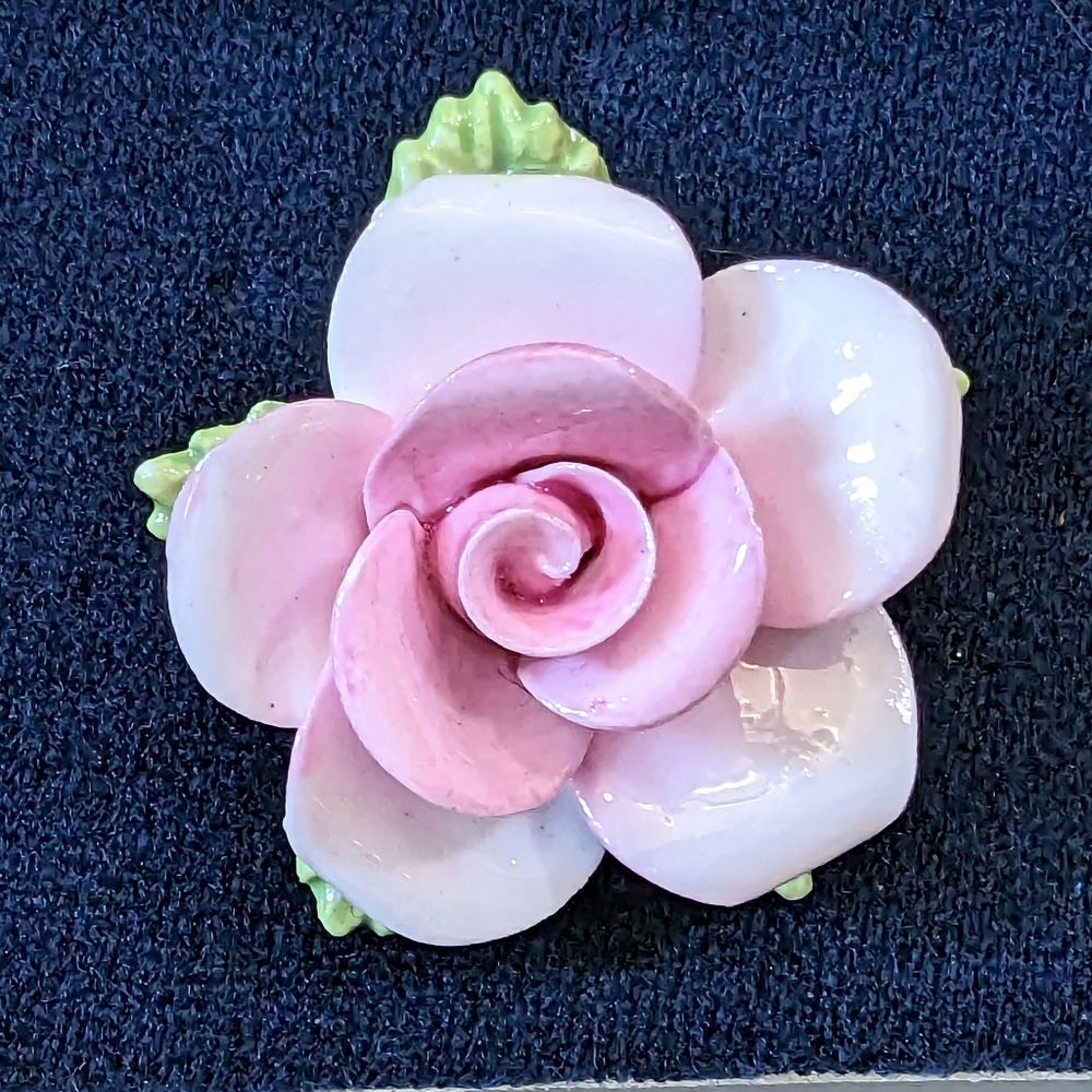 Fine Bone China Pink White Rose Brooch